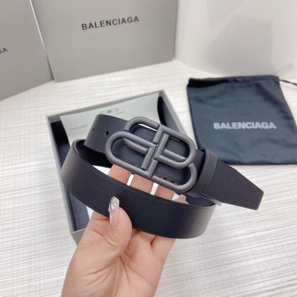 BALENCIAGA LARGE BLACK LEATHER BELT WITH BB BUCKLE 3CM - Image 6