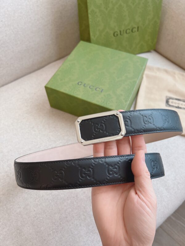GUCCI BLACK SIGNATURE LEATHER BELT 3.5CM - Image 7