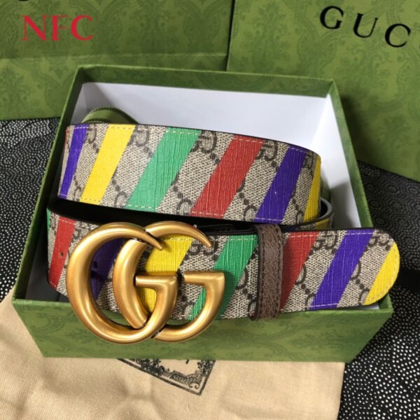 GUCCI DOUBLE G STRIPE PRINT BELT 3.8CM ‎709985 FAAKN 8542 - Image 4