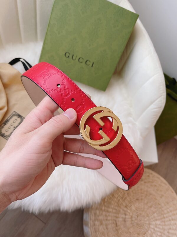 GUCCI MONOGRAM RED BELT GOLD METAL 3.5CM - Image 4
