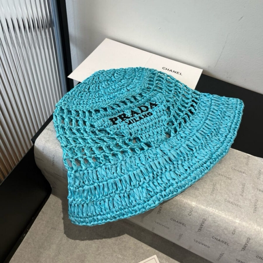 Alternative view of Prada Crochet Bucket Hat Raffia Blue 1HC137 2A2T F0076