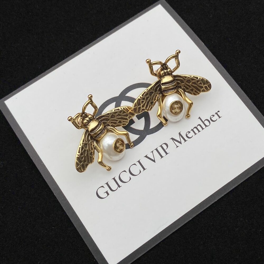 GUCCI GG BEE PEARL GOLD EARRINGS - Image 3