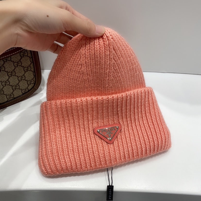 PRADA WOOL AND CASHMERE BEANIE SLIVER PINK - Image 3