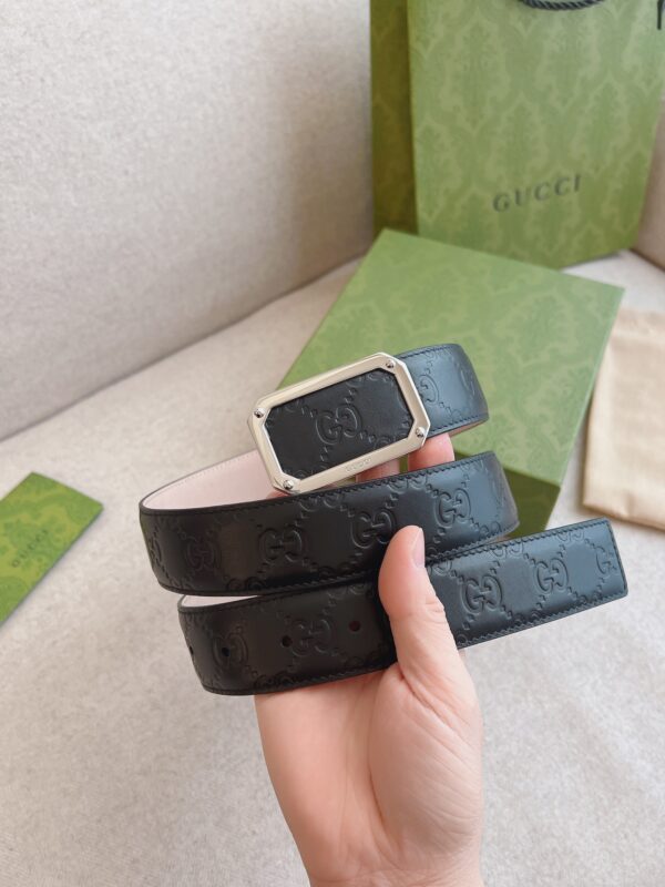 GUCCI BLACK SIGNATURE LEATHER BELT 3.5CM - Image 4