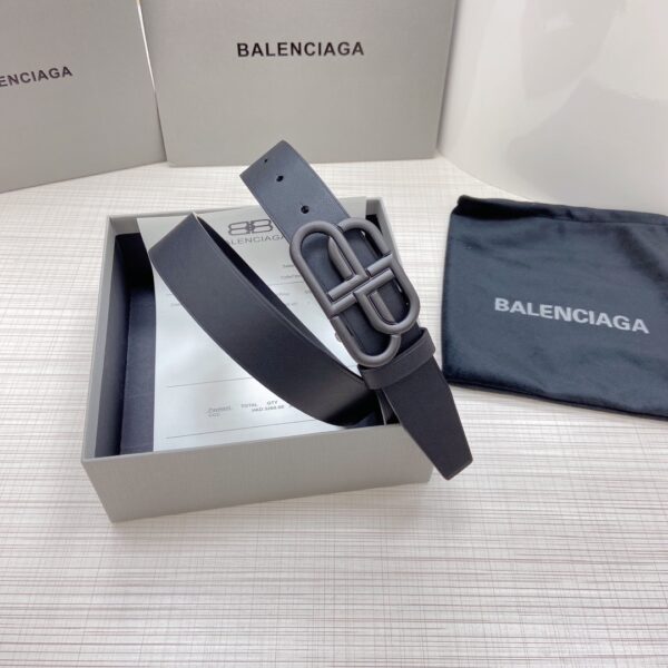 BALENCIAGA LARGE BLACK LEATHER BELT WITH BB BUCKLE 3CM - Image 5