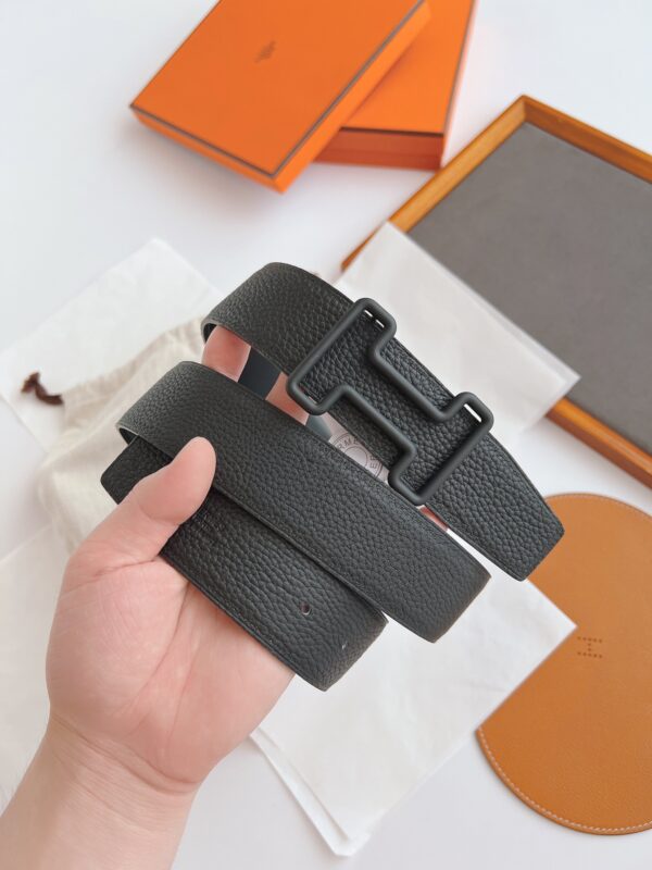 HERMES LEATHER BELT WITH H BUCKLE BLACK 38MM - Image 2
