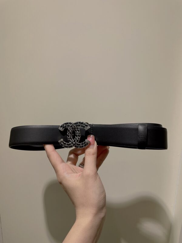 CHANEL BELT GOLD METAL STRASS BLACK 3CM - Image 4
