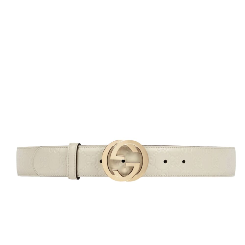 GUCCI DOUBLE G BUCKLE BELT WHITE LEATHER 370543 CWC1G 9022