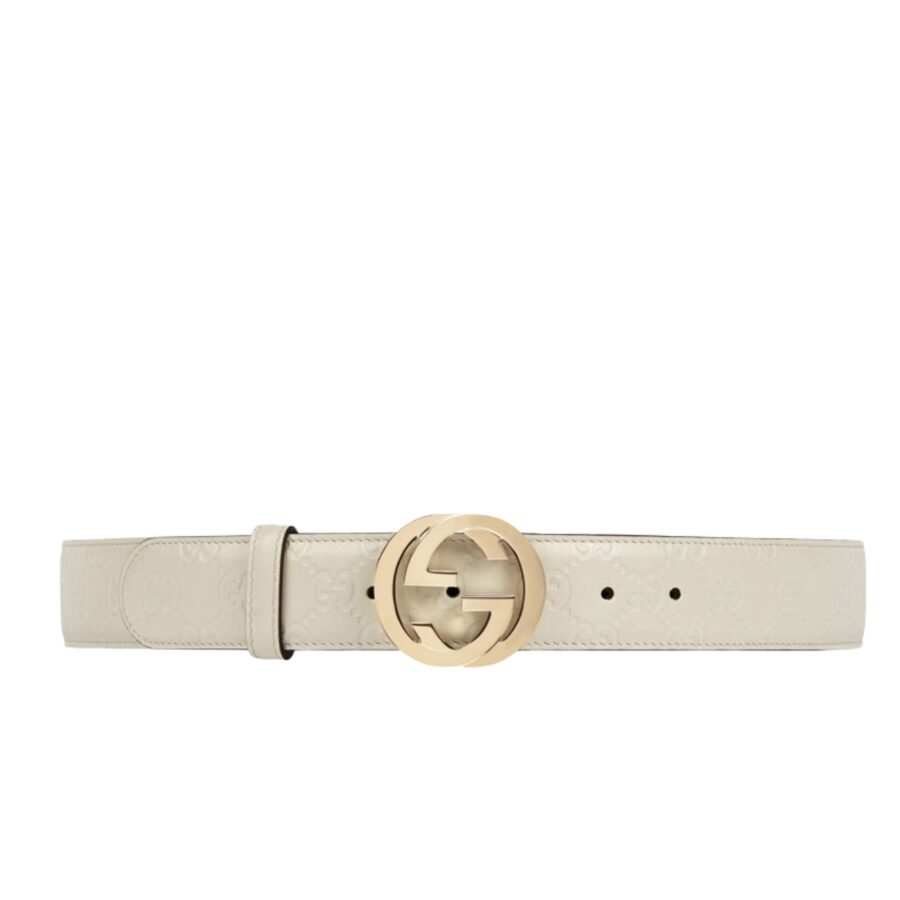 GUCCI DOUBLE G BUCKLE BELT WHITE LEATHER 370543 CWC1G 9022