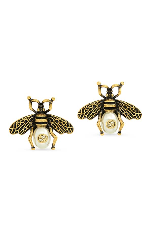 GUCCI GG BEE PEARL GOLD EARRINGS