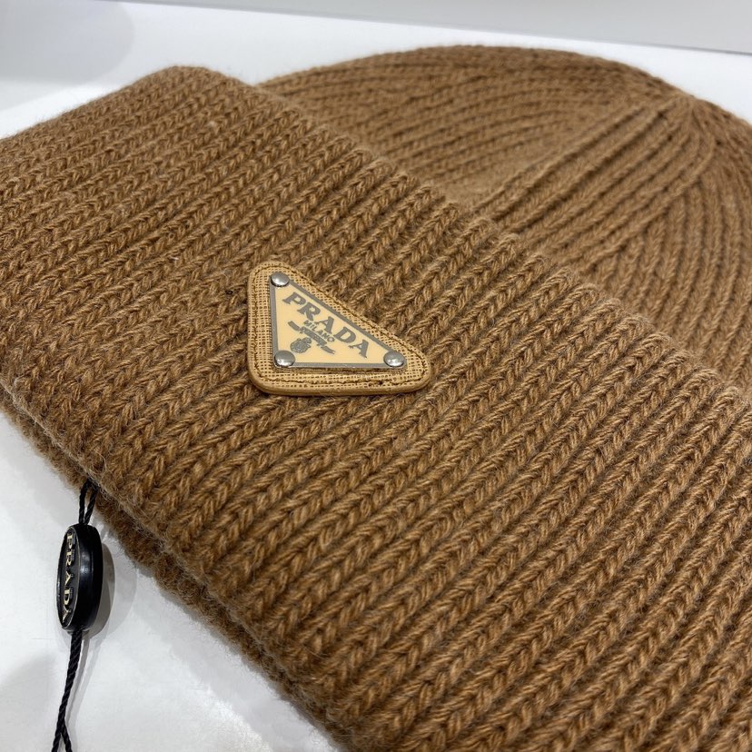 PRADA WOOL AND CASHMERE BEANIE SLIVER BROWN UMD489 3IM F0040 S 211 - Image 6