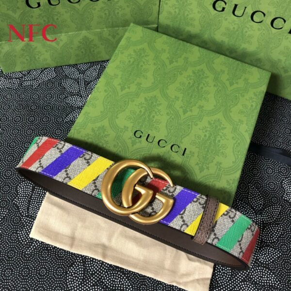 GUCCI DOUBLE G STRIPE PRINT BELT 3.8CM ‎709985 FAAKN 8542 - Image 3