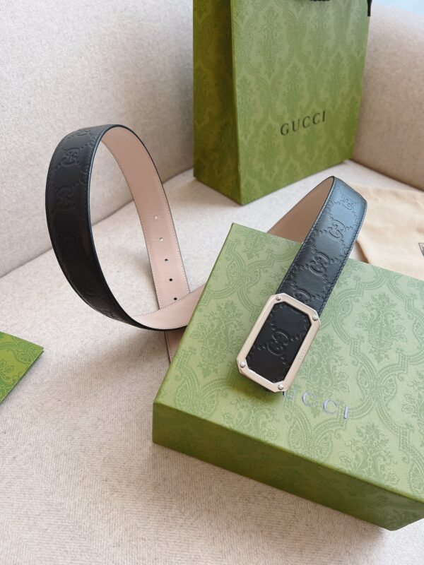 GUCCI BLACK SIGNATURE LEATHER BELT 3.5CM - Image 6