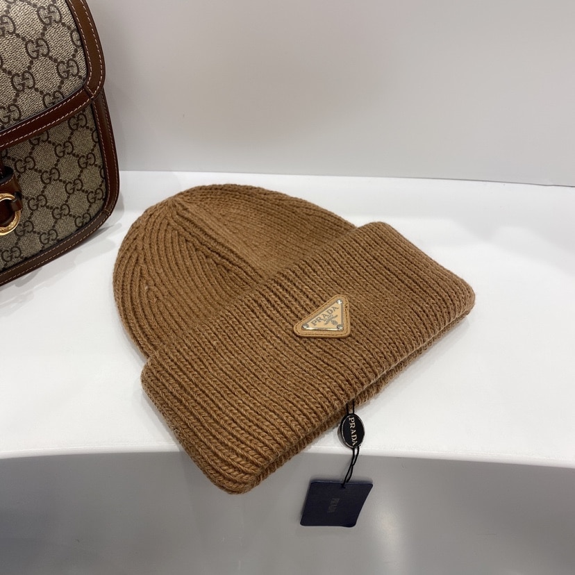 PRADA WOOL AND CASHMERE BEANIE SLIVER BROWN UMD489 3IM F0040 S 211 - Image 7