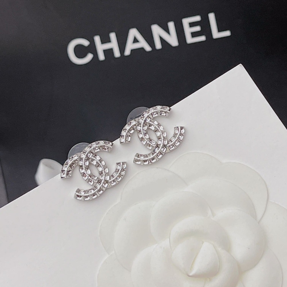 CHANEL CC CRYSTAL STUD EARRINGS METAL SILVER - Image 4