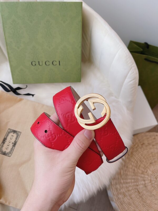 GUCCI MONOGRAM RED BELT GOLD METAL 3.5CM - Image 3