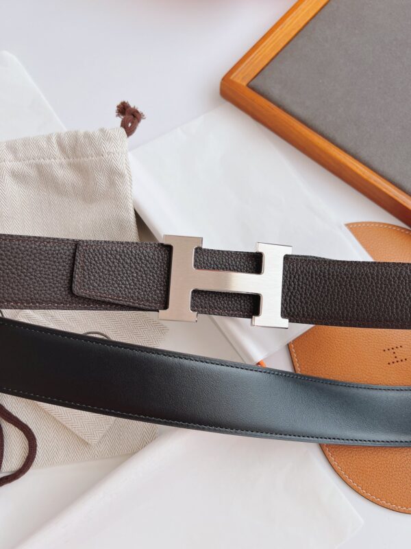 HERMES BELT TOGO SWIFT SILVER BUCKLE BROWN 38MM - Image 9