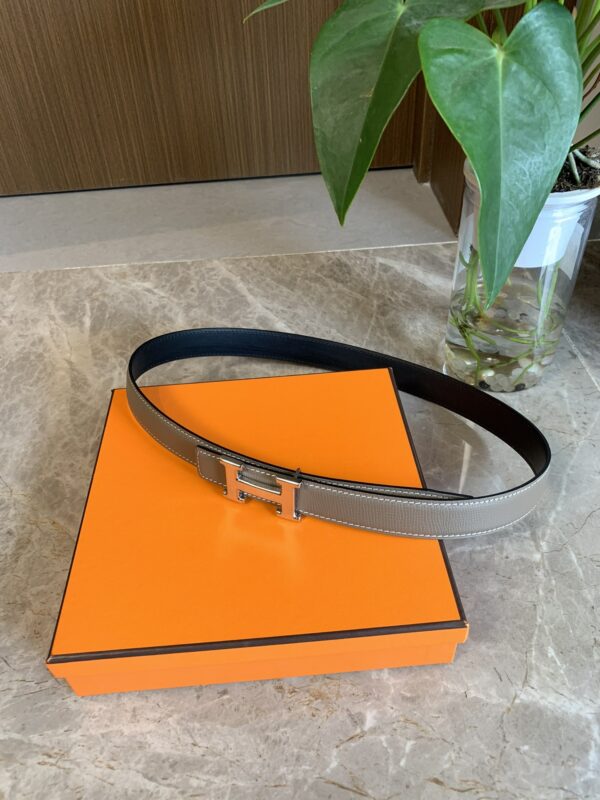 HERMES BELT TOGO SWIFT SILVER BUCKLE GREY 2.4CM - Image 3