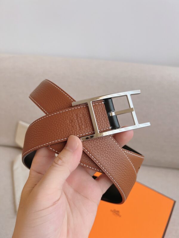 HERMES QUENTIN REVERSIBLE BELT BROWN SILVER METAL 32MM - Image 5