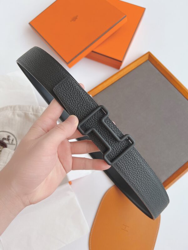 HERMES LEATHER BELT WITH H BUCKLE BLACK 38MM - Image 6