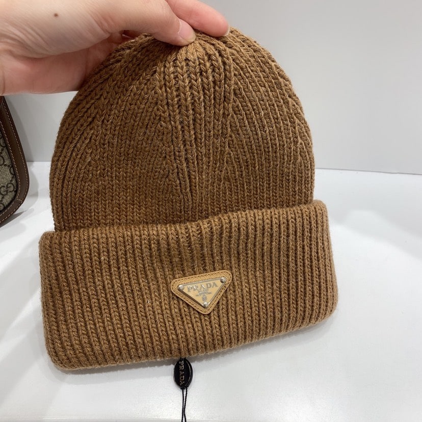 PRADA WOOL AND CASHMERE BEANIE SLIVER BROWN UMD489 3IM F0040 S 211 - Image 5