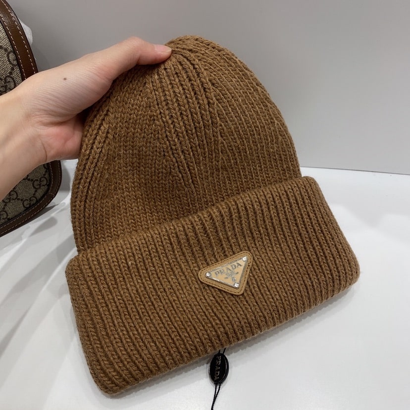PRADA WOOL AND CASHMERE BEANIE SLIVER BROWN UMD489 3IM F0040 S 211 - Image 2