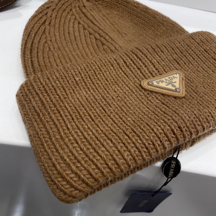 PRADA WOOL AND CASHMERE BEANIE SLIVER BROWN UMD489 3IM F0040 S 211 - Image 3
