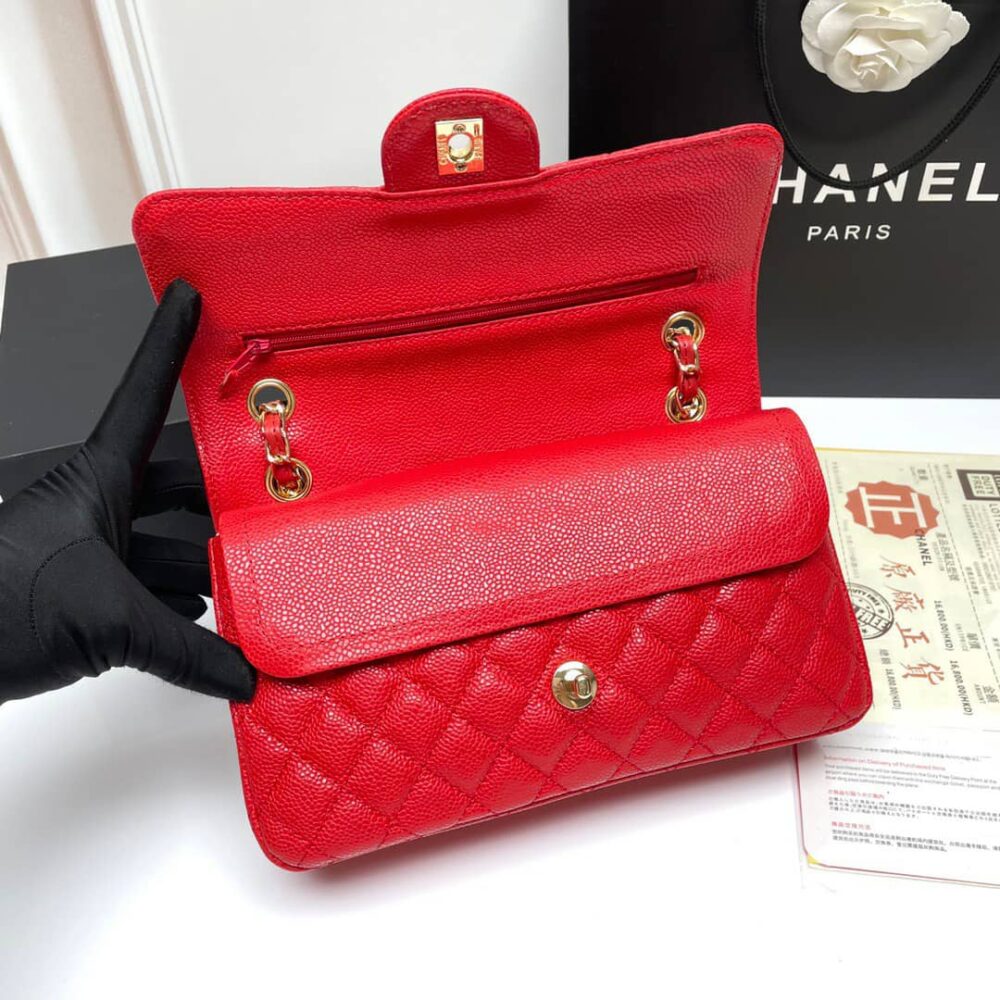 CHANEL CLASSIC SMALL FLAP BAG DARK RED CAVIAR 26CM - Image 6