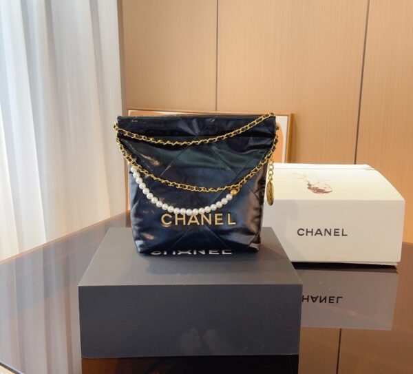 CHANEL 22 MINI HANDBAG CRYSTAL PEARLS BLACK 22CM AS3980 B10672 94305 - Image 5