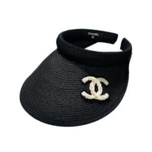 Chanel Straw Cc Visor Hat Black
