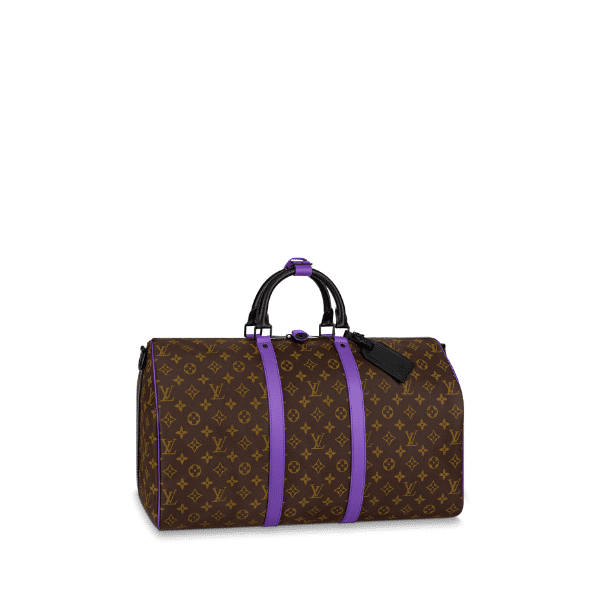 LOUIS VUITTON KEEPALL BANDOULIÈRE 50 BROWN AND PURPLE LINE MACASSAR CANVASM46257