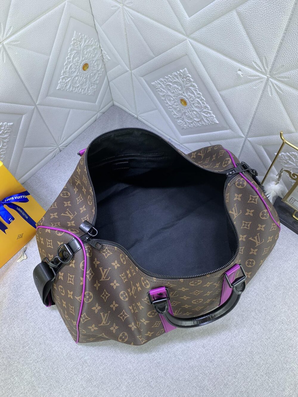 LOUIS VUITTON KEEPALL BANDOULIÈRE 50 BROWN AND PURPLE LINE MACASSAR CANVASM46257 - Image 2