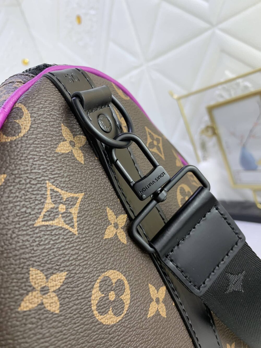 LOUIS VUITTON KEEPALL BANDOULIÈRE 50 BROWN AND PURPLE LINE MACASSAR CANVASM46257 - Image 4