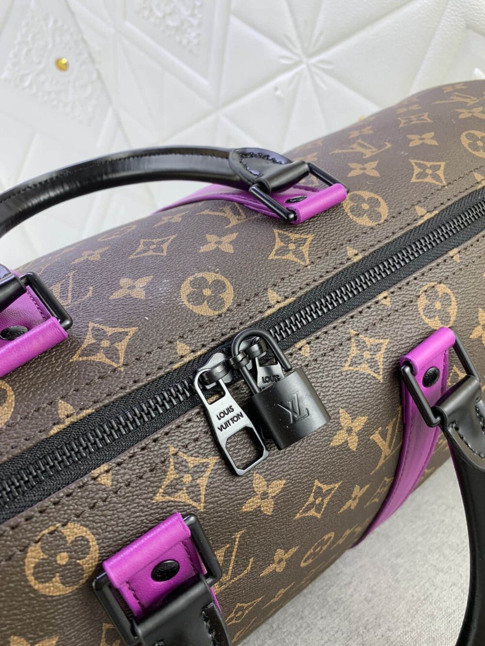 LOUIS VUITTON KEEPALL BANDOULIÈRE 50 BROWN AND PURPLE LINE MACASSAR CANVASM46257 - Image 5