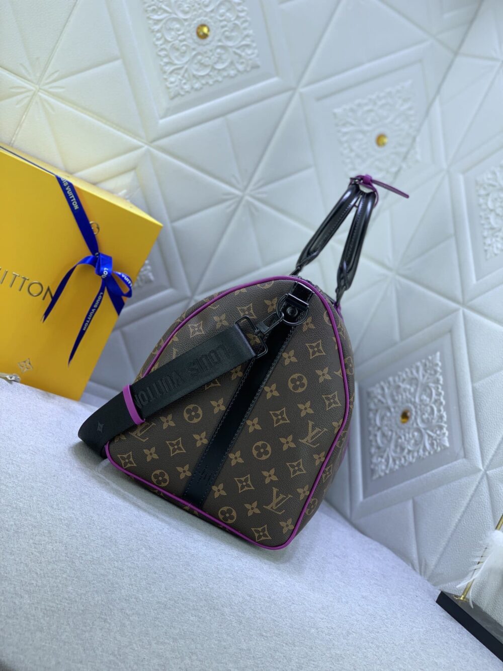 LOUIS VUITTON KEEPALL BANDOULIÈRE 50 BROWN AND PURPLE LINE MACASSAR CANVASM46257 - Image 6