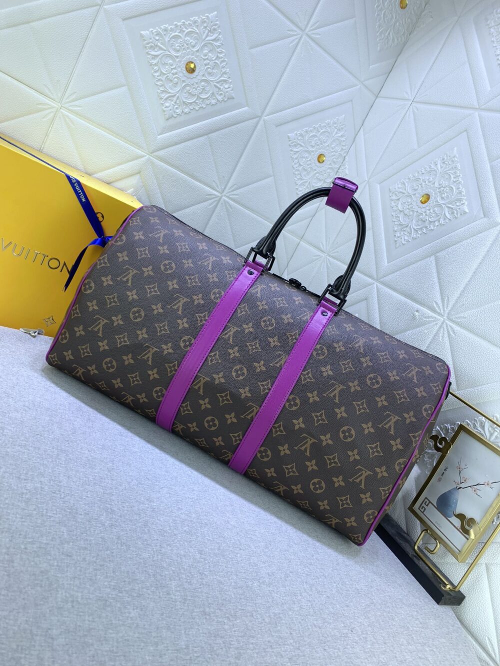 LOUIS VUITTON KEEPALL BANDOULIÈRE 50 BROWN AND PURPLE LINE MACASSAR CANVASM46257 - Image 7