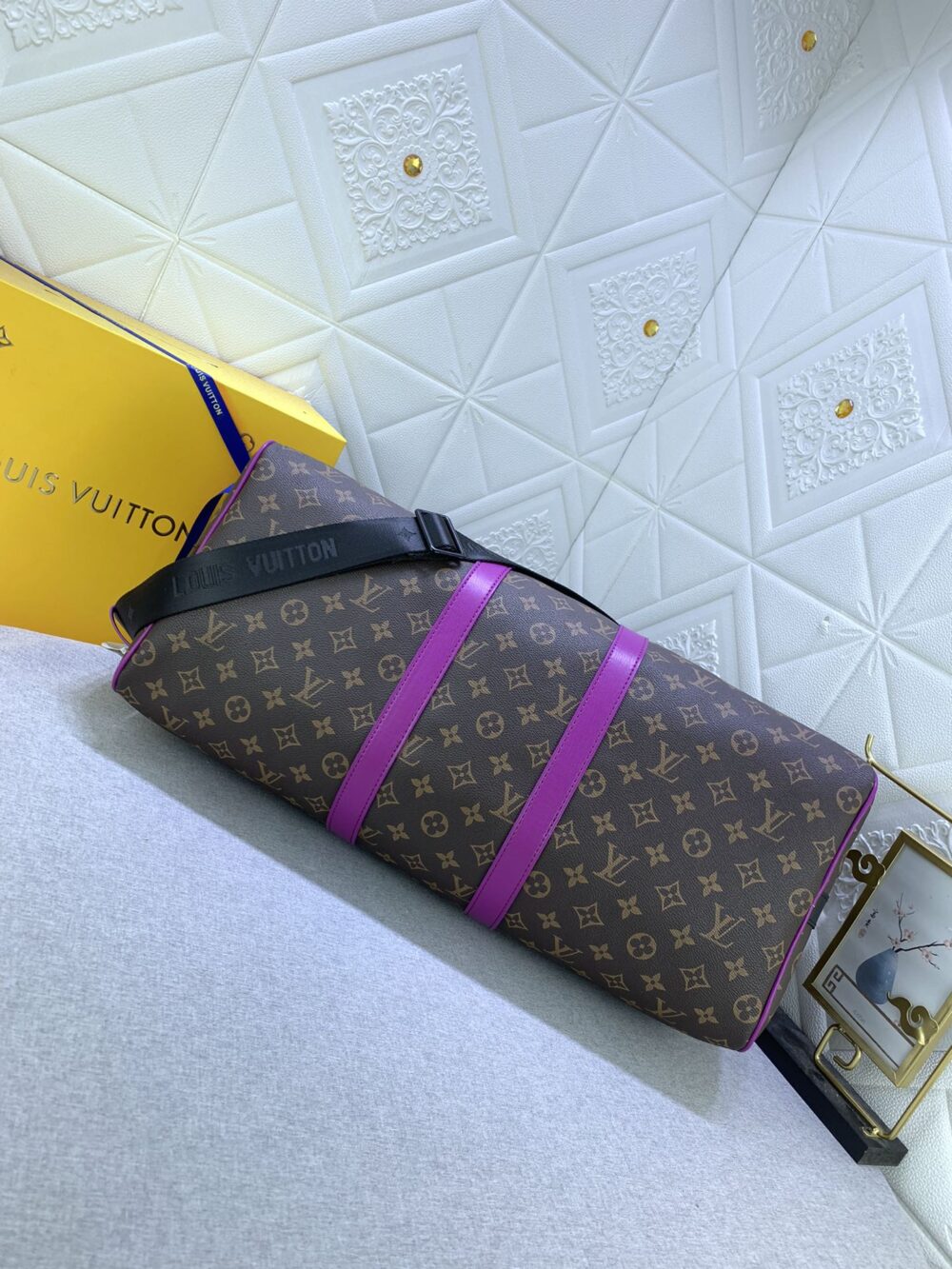 LOUIS VUITTON KEEPALL BANDOULIÈRE 50 BROWN AND PURPLE LINE MACASSAR CANVASM46257 - Image 8