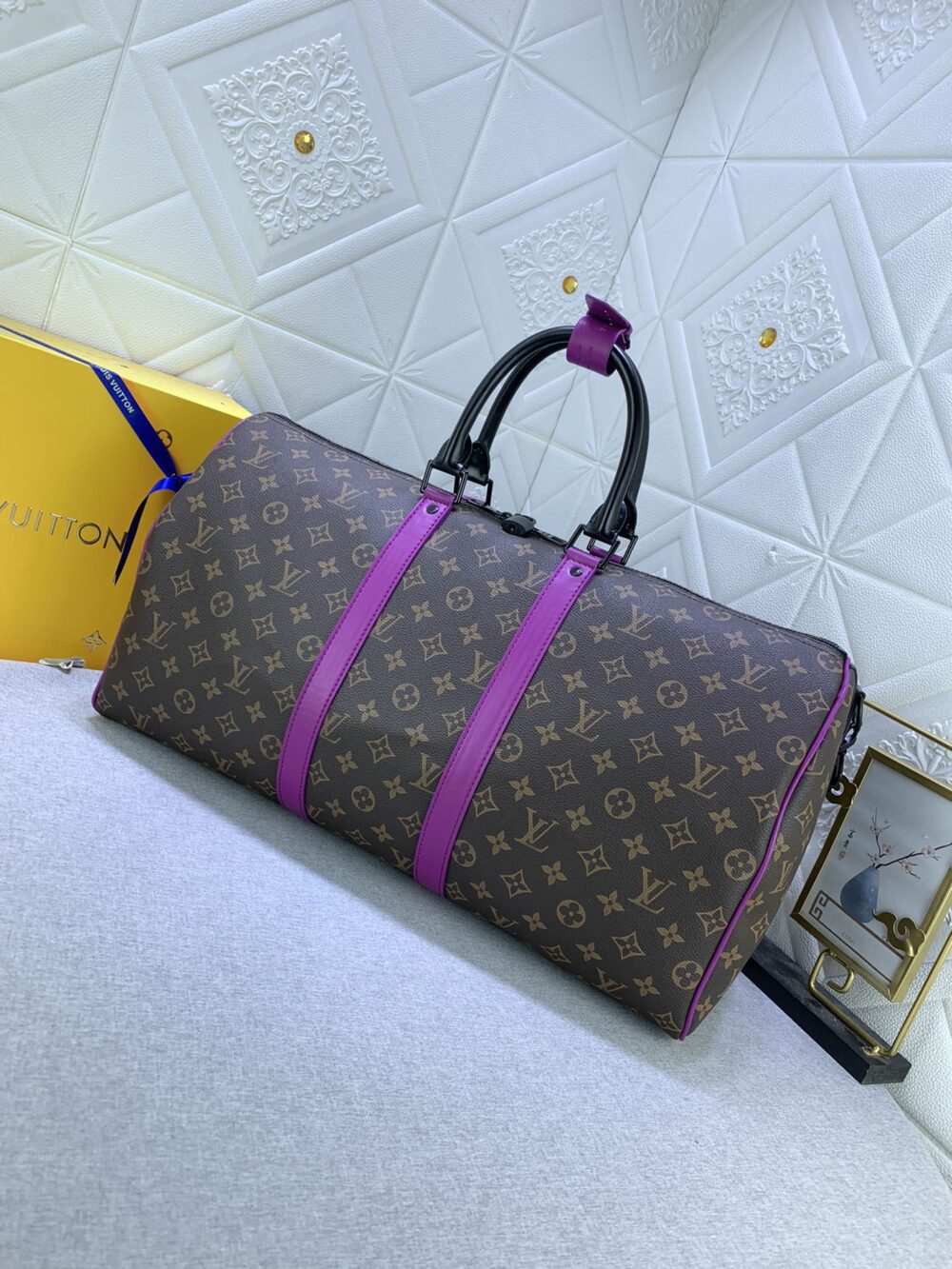 LOUIS VUITTON KEEPALL BANDOULIÈRE 50 BROWN AND PURPLE LINE MACASSAR CANVASM46257 - Image 9