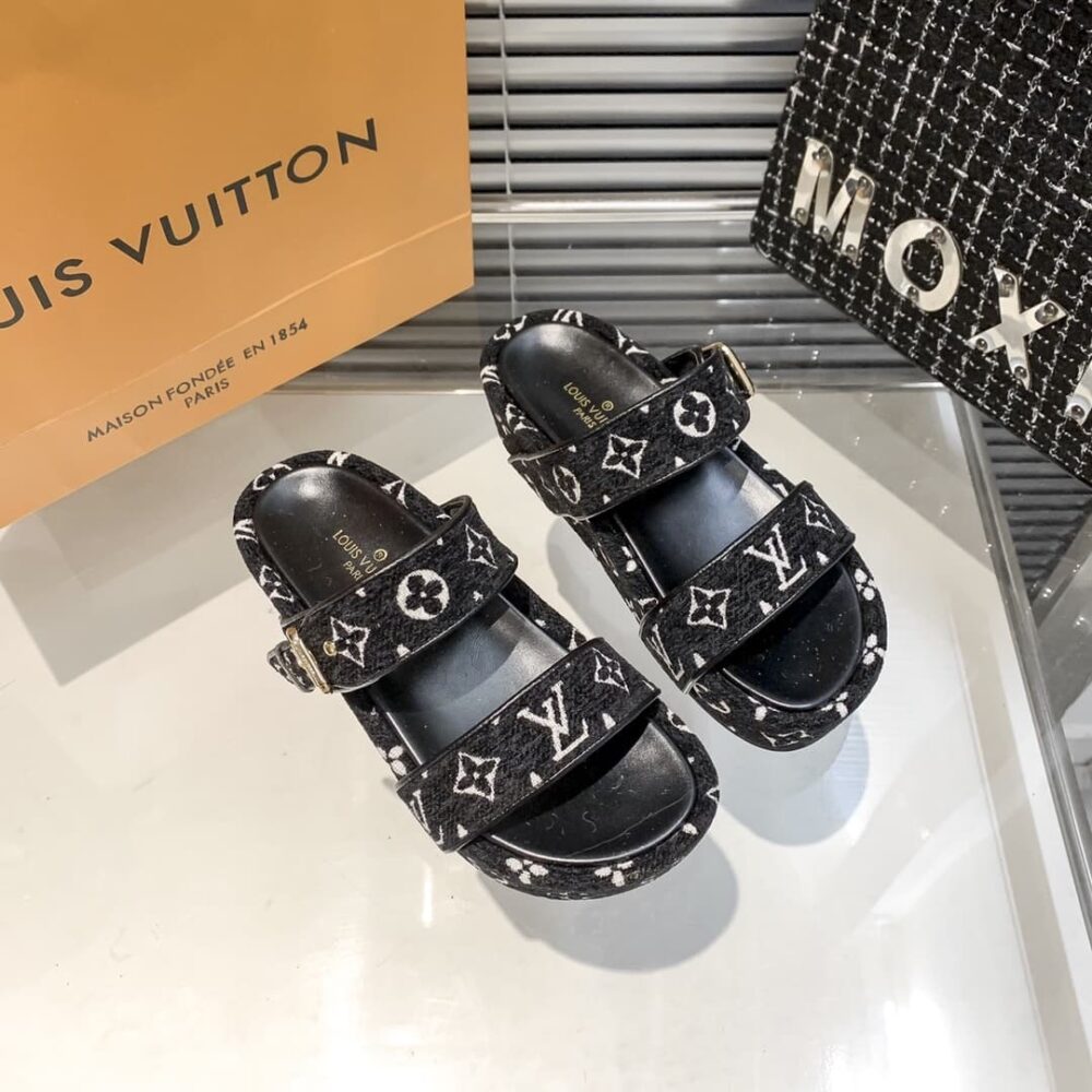 LOUIS VUITTON TWO STRAP SANDAL BLACK - Image 2