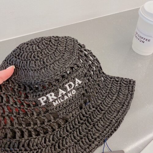 Alternative view of Prada Crochet Bucket Hat Raffia Black 2HC137 2A2T F0002