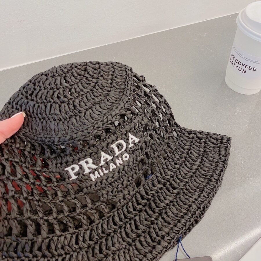 Alternative view of Prada Crochet Bucket Hat Raffia Black 2HC137 2A2T F0002