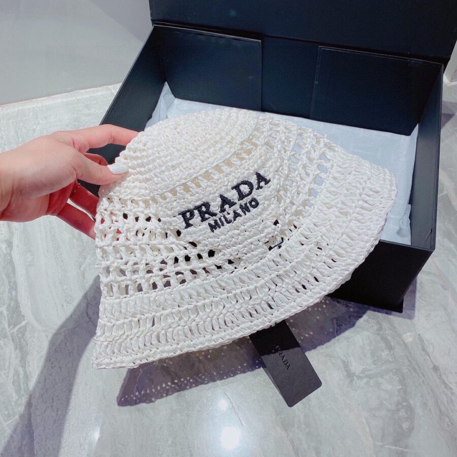 Alternative view of Prada Crochet Bucket Hat Raffia White 1HC137 2A2T F0009