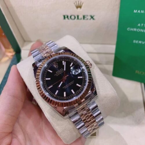 Alternative view of Rolex Oyster Perpetual Datejust Black Dial With Silver And Everose Gold Strap 36mm 116231