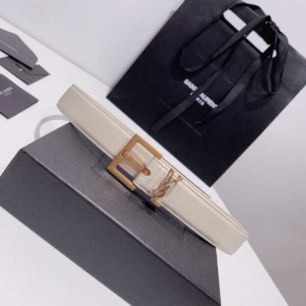 SAINT LAURENT ADJUSTABLE SQUARE BUCKLE BELT WHITE AND GOLD 634437C0X0W6309 - Image 2
