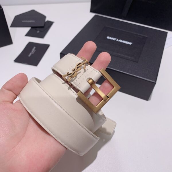 SAINT LAURENT ADJUSTABLE SQUARE BUCKLE BELT WHITE AND GOLD 634437C0X0W6309 - Image 4