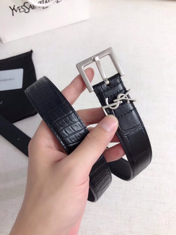 SAINT LAURENT CROC EMBOSSED LEATHER BELT BLACK AND SILVER 26267332 - Image 5