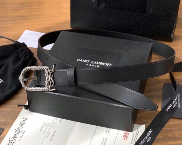 SAINT LAURENT MONOGRAM CELTIC LEATHER BLACK AND SILVER BELT 0400017970125 - Image 6