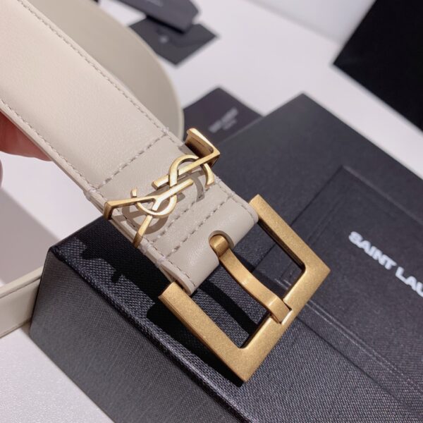 SAINT LAURENT ADJUSTABLE SQUARE BUCKLE BELT WHITE AND GOLD 634437C0X0W6309 - Image 6
