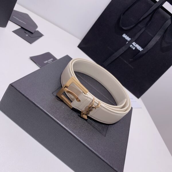 SAINT LAURENT ADJUSTABLE SQUARE BUCKLE BELT WHITE AND GOLD 634437C0X0W6309 - Image 7