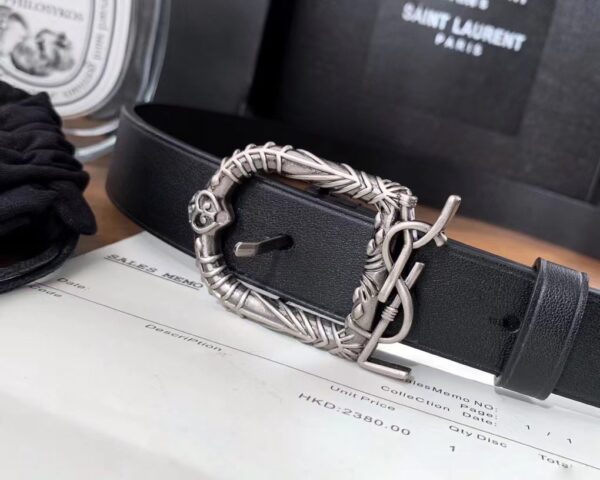 SAINT LAURENT MONOGRAM CELTIC LEATHER BLACK AND SILVER BELT 0400017970125 - Image 9
